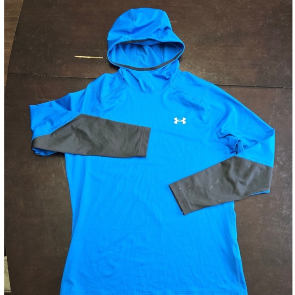 Under Armour Mens ColdGear Hoodie Long Sleeve Blue Gray Athletic Fitted Size LG - Picture 2 of 4